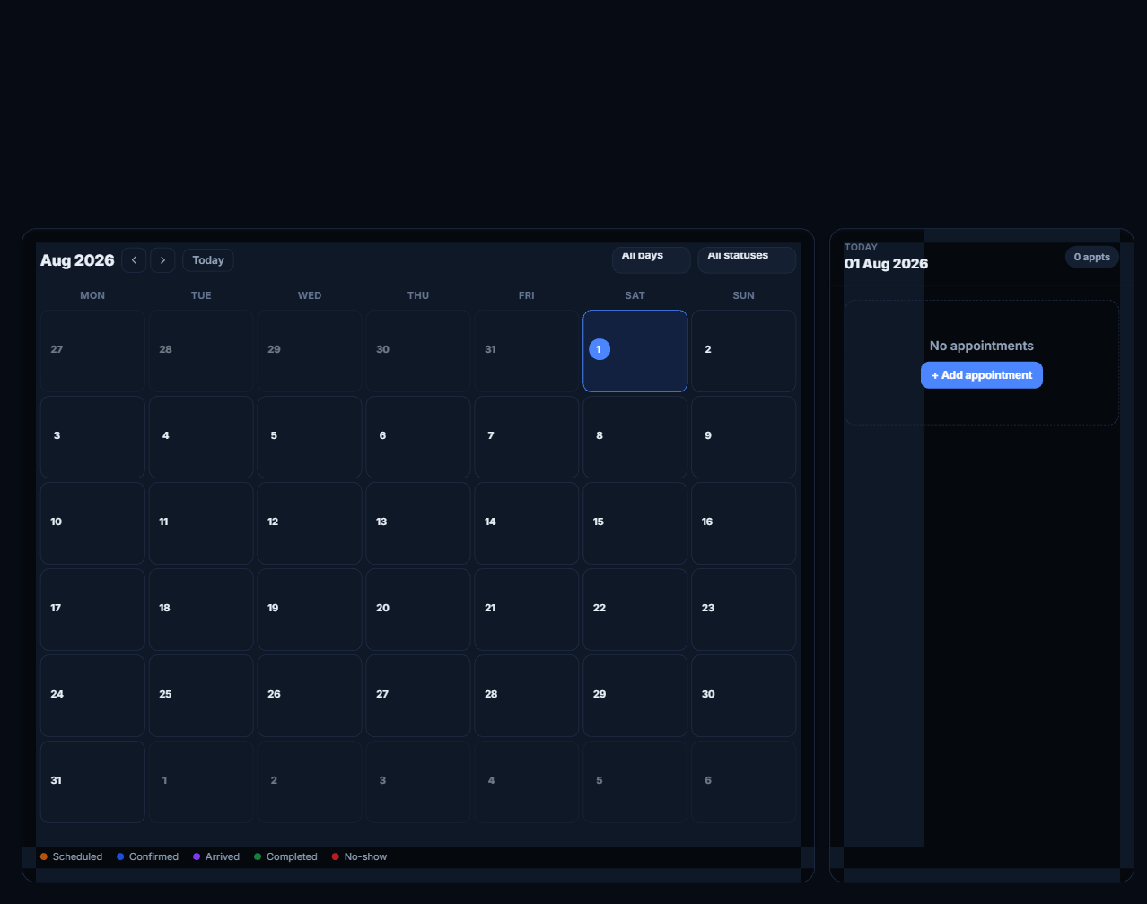 Work calendar in MD GaragePro linking bookings to workshop scheduling